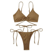 Solide, ausgehöhlte, gepolsterte Bikini-Bademode mit O-Ring zum Selbstbinden